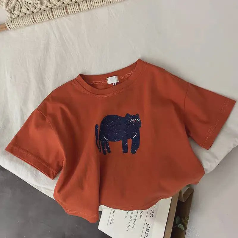 Trendy Kinder T-shirt met Dierenprint - Korte Mouw Zomer Kleding