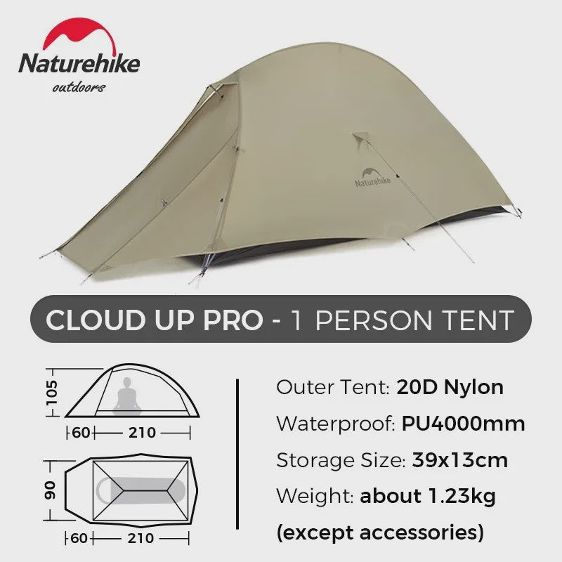Naturehike Cloud Up Pro 1-Persoons Lichtgewicht Trekking Tent - Waterdicht & Eenvoudig Op te Zetten