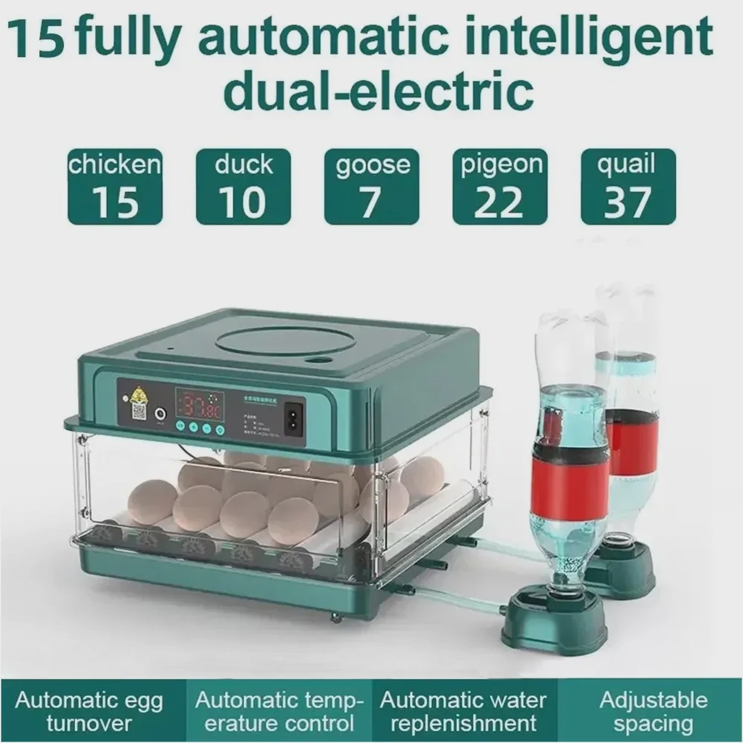Automatische Broedmachine voor Kippen, Ganzen, Vogels & Kwartels - Enkele/Dubbele Stroom - EU Stekker