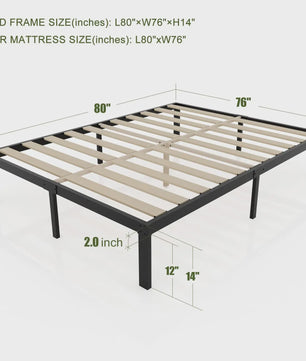 Heavy Duty Stalen Bedframe met Houten Lattenbodem - 3500lbs Draagkracht
