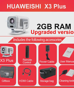 HUAWEISHI X3 Plus 4K Projector: Draagbaar, Android 11, 600 ANSI Lumen, Auto Focus