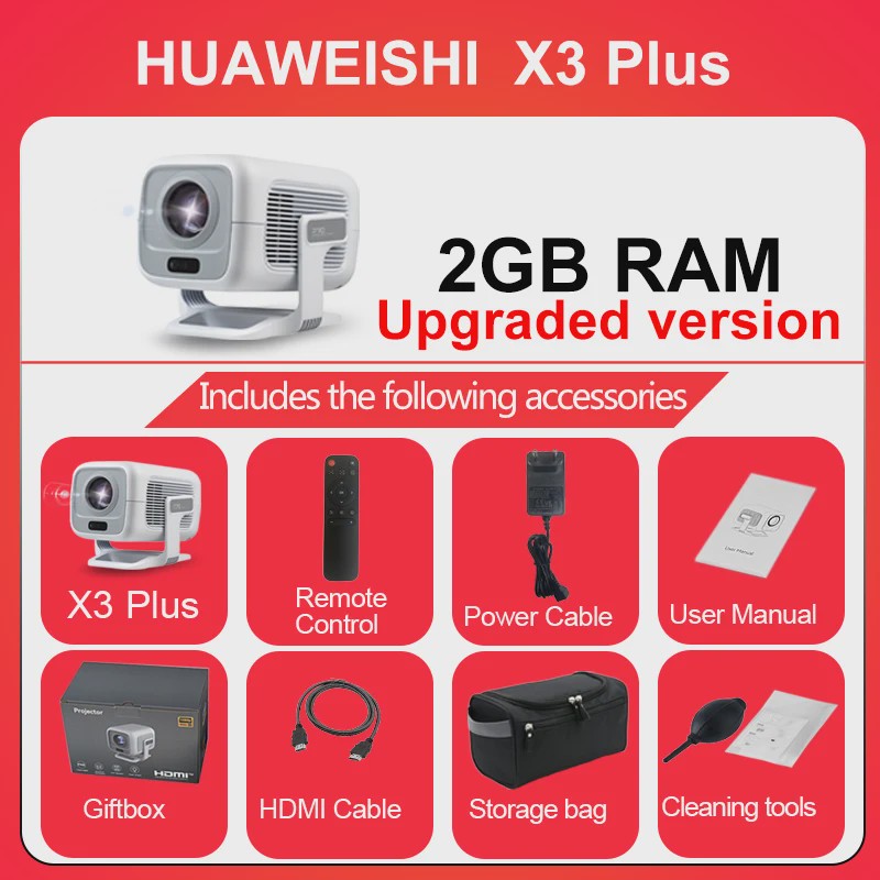 HUAWEISHI X3 Plus 4K Projector: Draagbaar, Android 11, 600 ANSI Lumen, Auto Focus