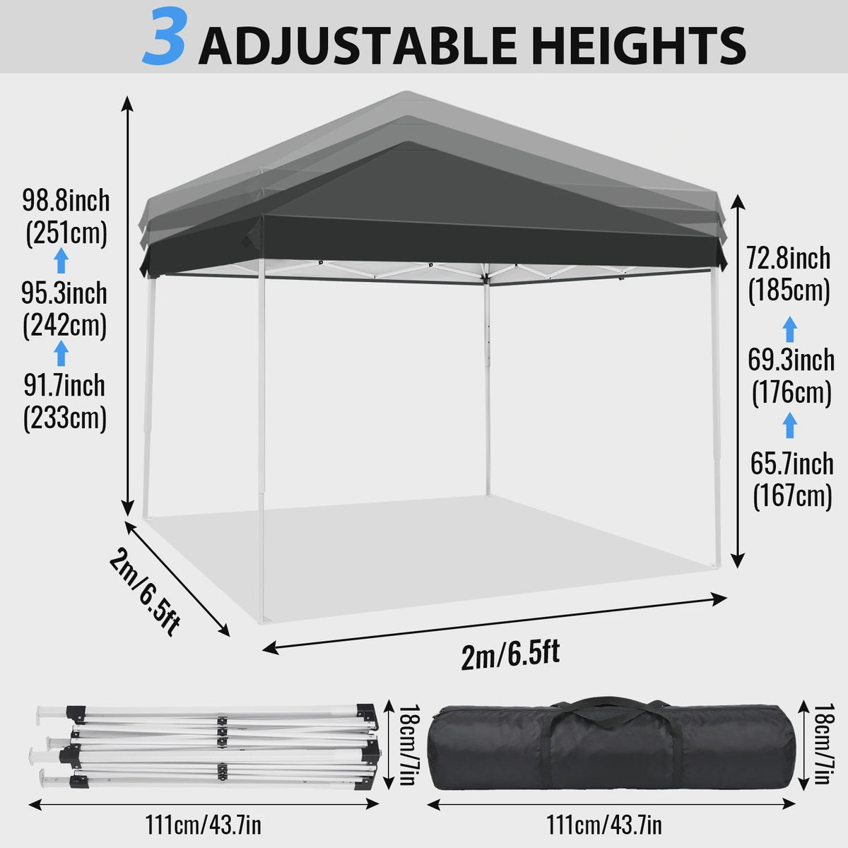 Pop-up Gazebo Tent 3x3M - UV & Regenbestendig, Verstelbare Hoogte, Inclusief Draagtas