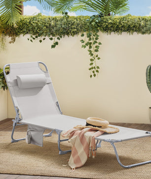 Opvouwbare ligstoel voor de tuin met hoofdsteun en zijvak - Comfortabel en praktisch