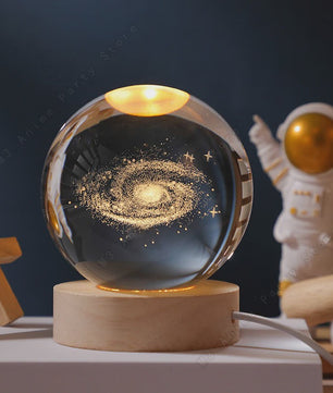 Uniek 3D Kristallen Bol Nachtlampje met LED - Galaxy, Saturnus & Maan Designs - Sfeervolle Decoratie
