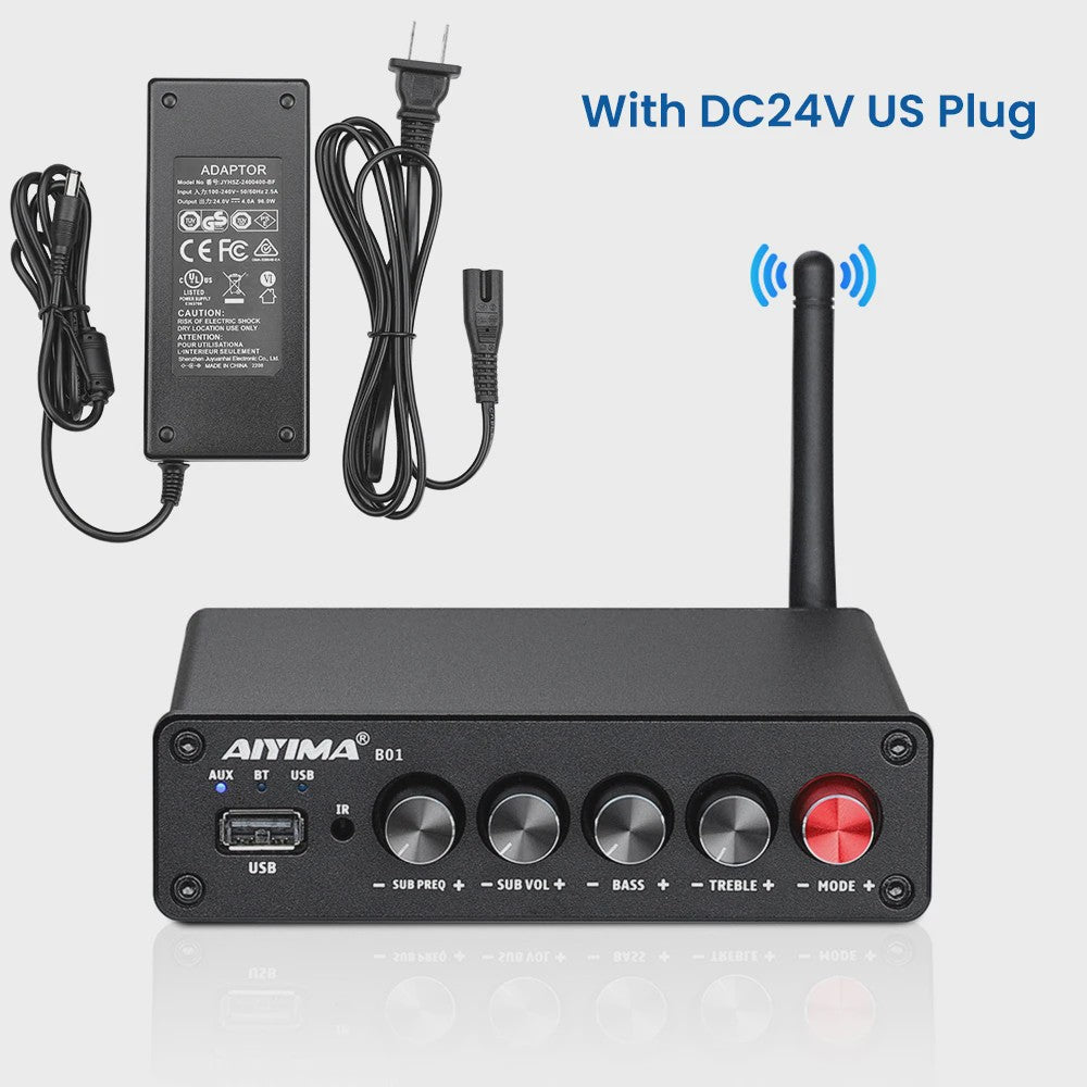 AIYIMA B01 2.1 Bluetooth Versterker TPA3116D2 - 100W HiFi Digitale Klasse D Audioversterker met Bass & Treble