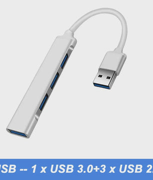 4-Poorts USB 3.0 Hub met Type-C Connector - Uitbreidingsadapter voor Laptop & Smartphone