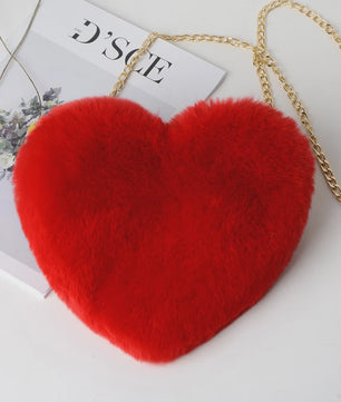 Schattige Hartvormige Pluche Schoudertas met Ketting - Dames Crossbody Tas