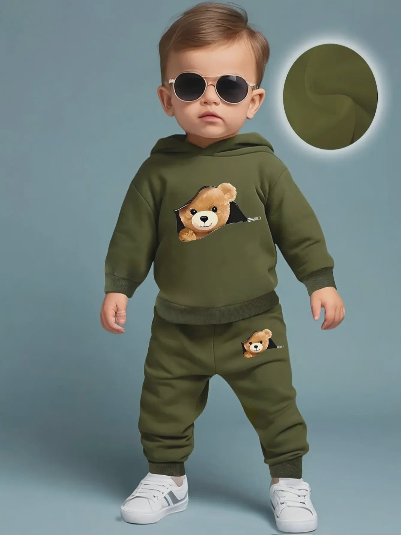 Schattige Baby Jongens Set: Fleece Sweater met Beerprint en Joggingbroek