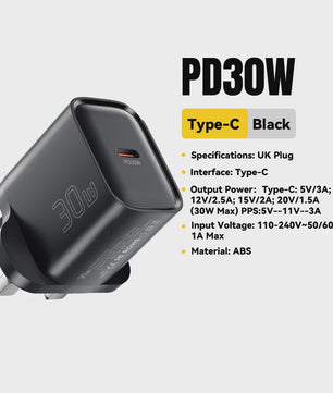 Essager Mini 30W Snellader Type C PD QC3.0 voor iPhone, Samsung, iPad