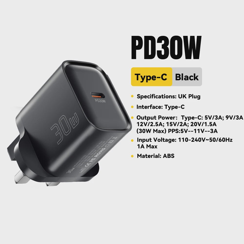 Essager Mini 30W Snellader Type C PD QC3.0 voor iPhone, Samsung, iPad