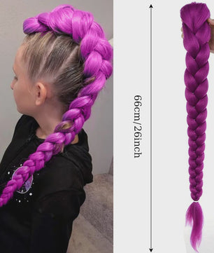 Paarse Vlecht Haarstuk met Clips - 26 Inch Synthetisch Verlengstuk voor Kinderen