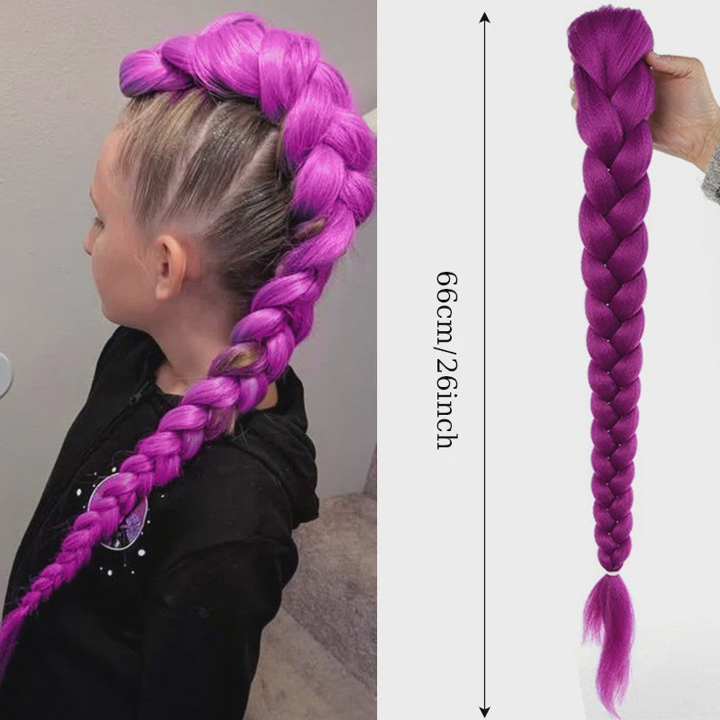 Paarse Vlecht Haarstuk met Clips - 26 Inch Synthetisch Verlengstuk voor Kinderen