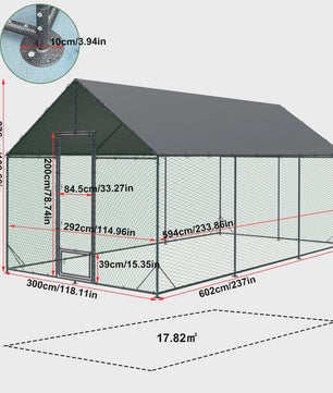 Ruime Metalen Kippenren met Dak - Weerbestendig en Roofdierproof
