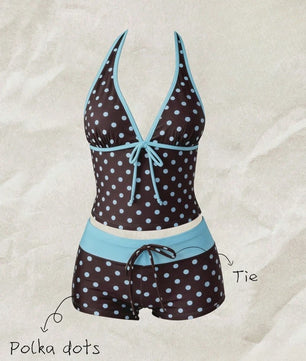 Dames Polka Dot Tankini Set - 2-Delig met Halter V-hals Top en Shorts