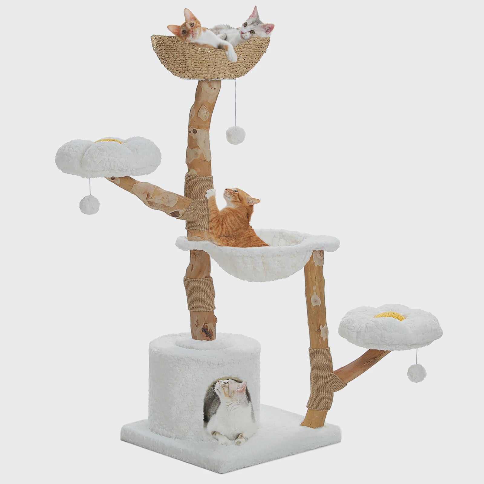 Luxe Kattenboom 150cm met Wicker Manden, Krabpaal & Bloemenplateaus