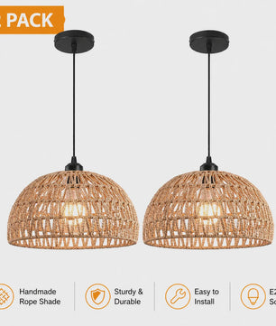SediaXL Rotan Hanglamp Boho Stijl 30cm - Woven Paper Rope Plafondlamp