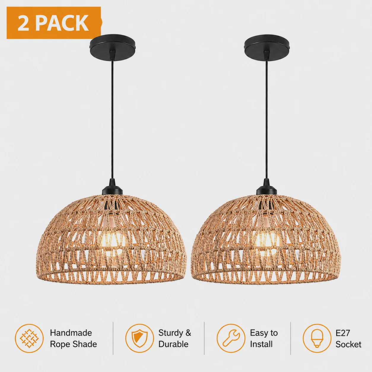 SediaXL Rotan Hanglamp Boho Stijl 30cm - Woven Paper Rope Plafondlamp