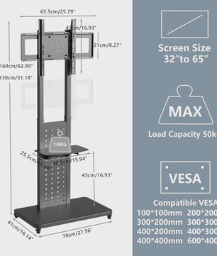 Verrijdbare TV Standaard voor 32-65 Inch TV's | In Hoogte Verstelbaar | VESA 600x400mm