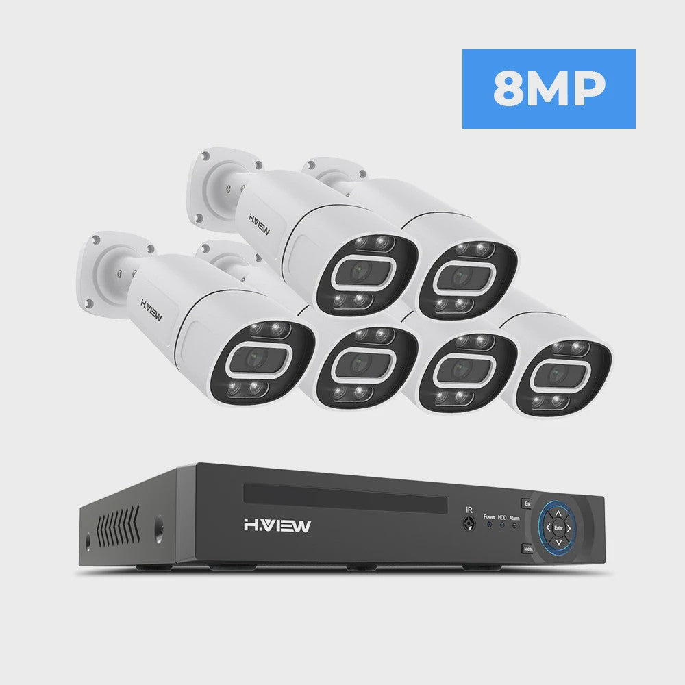 H.View 4K/8MP PoE Beveiligingscamera Systeem met 8-Kanaals NVR & Audio