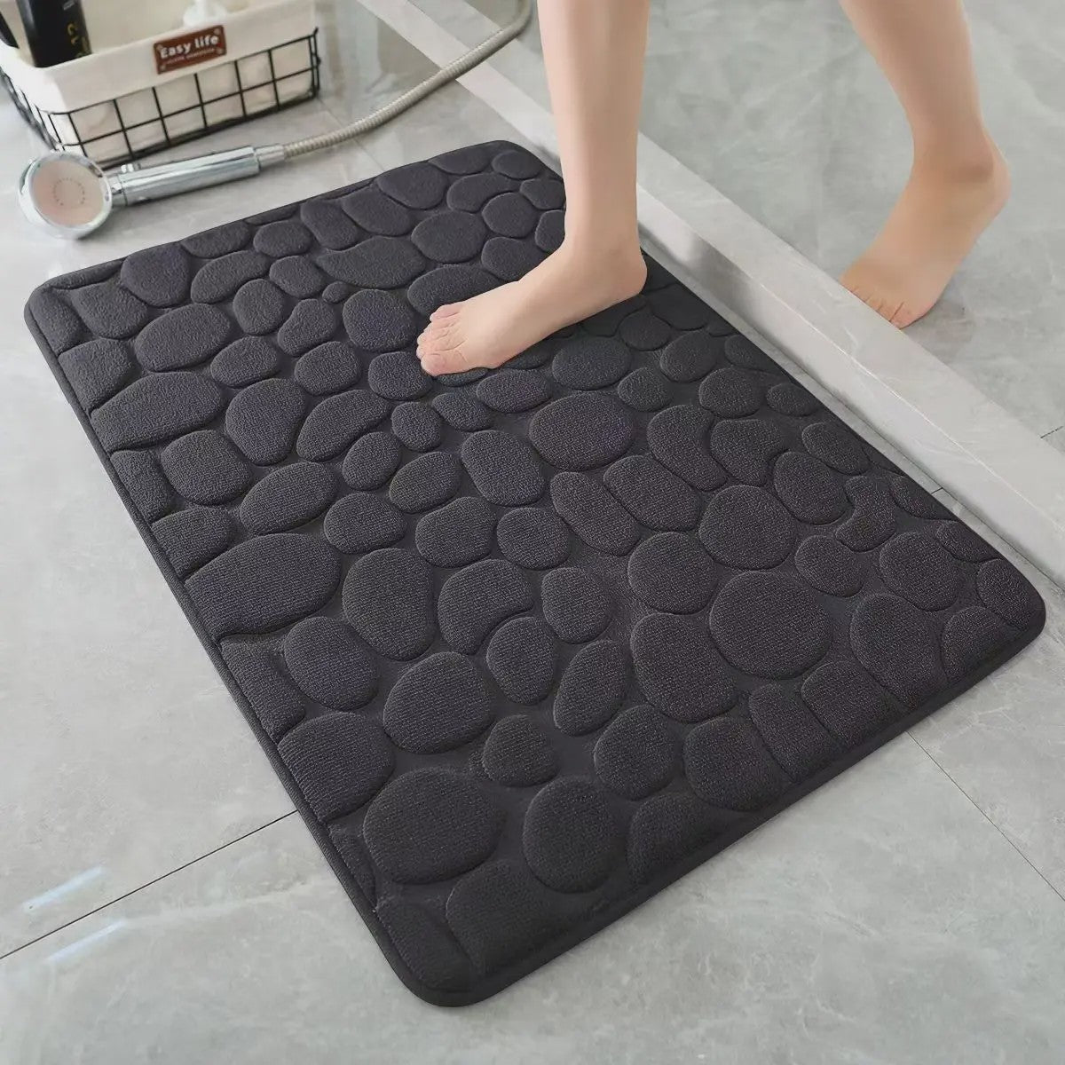 Antislip Badmat met 3D Steen Design - Absorberend & Sneldrogend