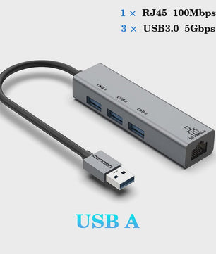 USB-C Docking Station met Gigabit Ethernet (1000Mbps) en 3x USB 3.0 Poorten | 100W PD