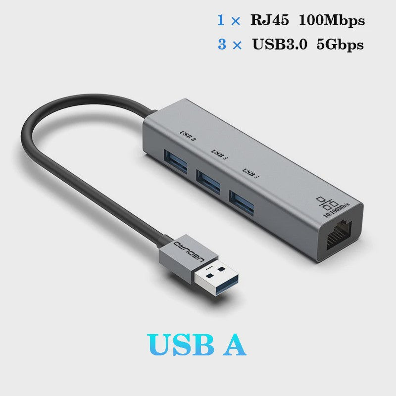 USB-C Docking Station met Gigabit Ethernet (1000Mbps) en 3x USB 3.0 Poorten | 100W PD