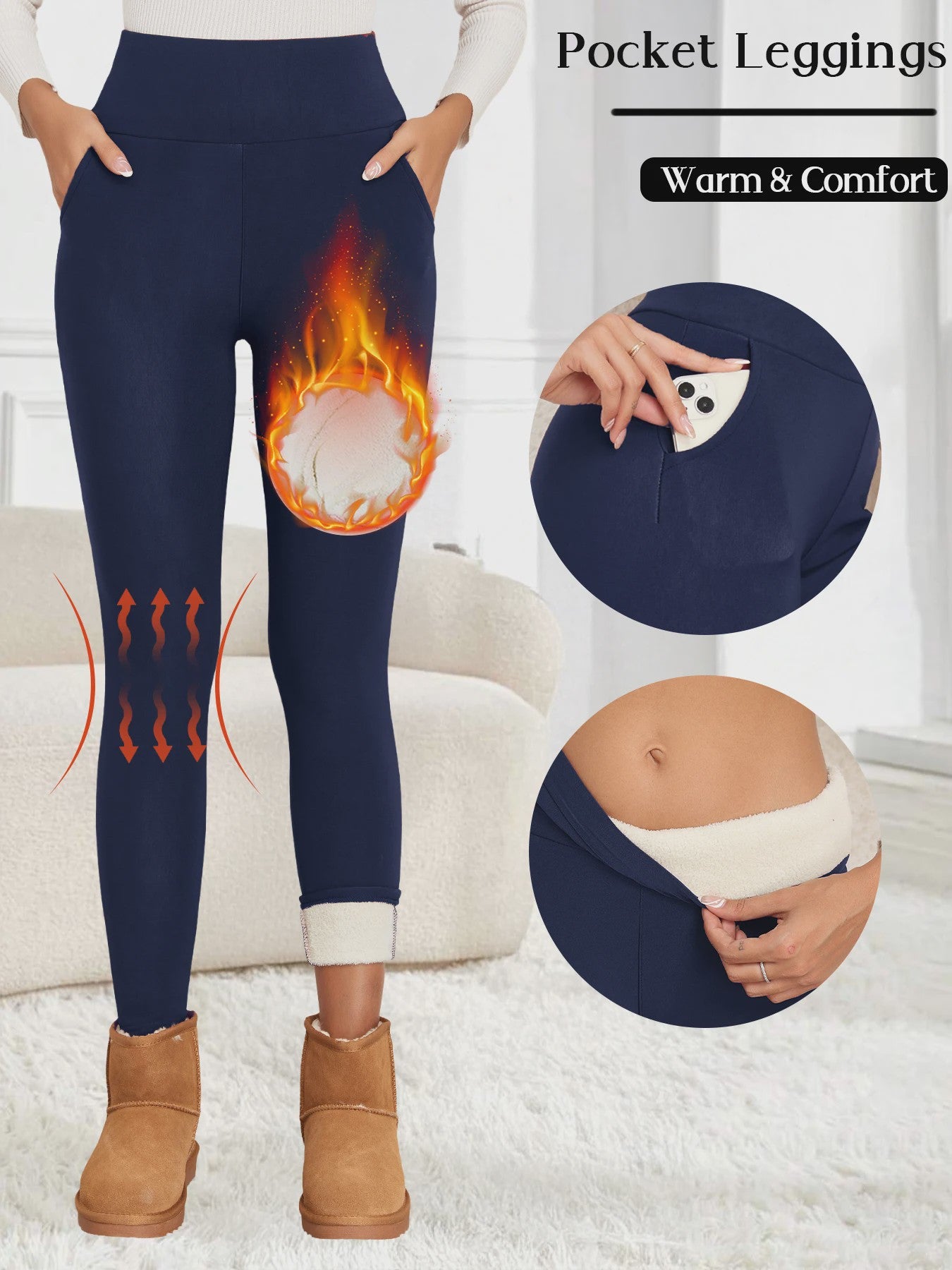 Dames Fleece Leggings - Hoge Taille, Thermo, Flared Model voor Winter & Casual