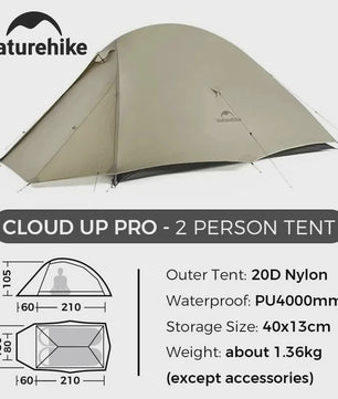 Naturehike Cloud Up Pro Tent 2 Persoons - Ultralicht, Waterdicht & Compact