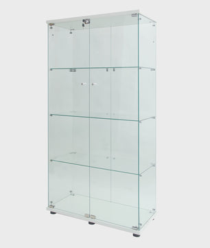 Glazen Vitrinekast met LED Verlichting, 4 Planken, 2 Deuren - Zwart/Wit