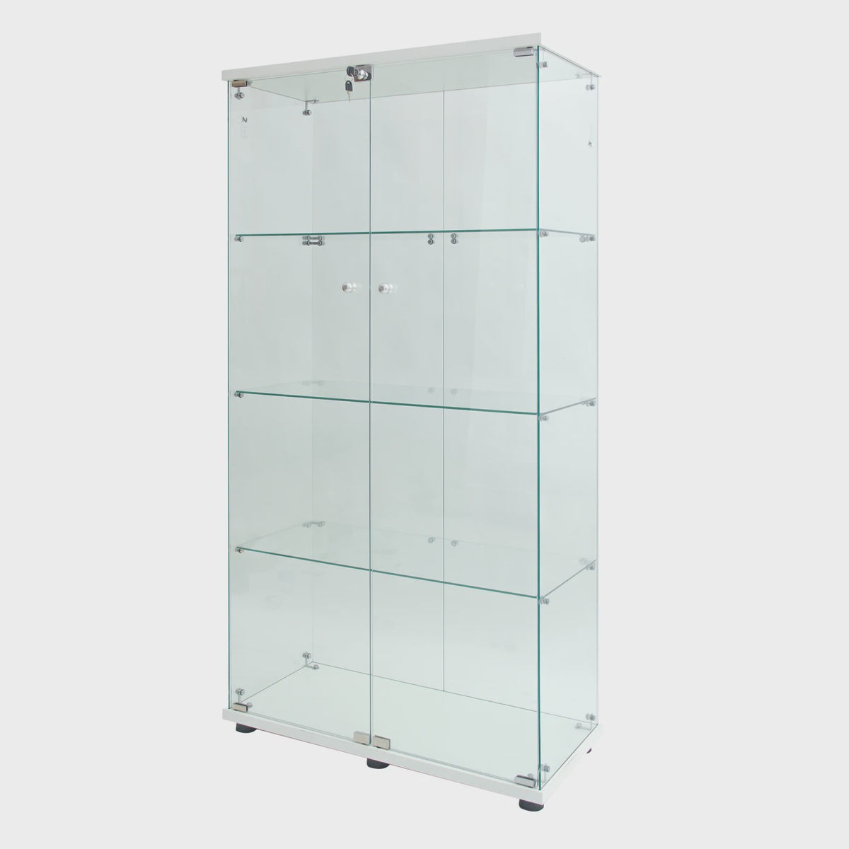 Glazen Vitrinekast met LED Verlichting, 4 Planken, 2 Deuren - Zwart/Wit