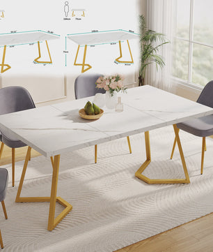 Moderne Marmerlook Eettafel voor 4-6 Personen - Stijlvol Wit Design (160cm)