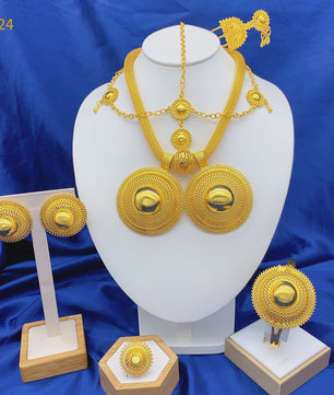 Gouden Sieraden Set Dames 24k Verguld - Afrikaans/Indisch Design met Grote Hanger - Bruiloft & Cadeau