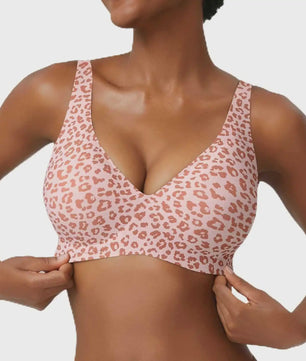 Seamless Beugelvrije BH met Luipaardprint - Diepe V-hals & Push-up Effect