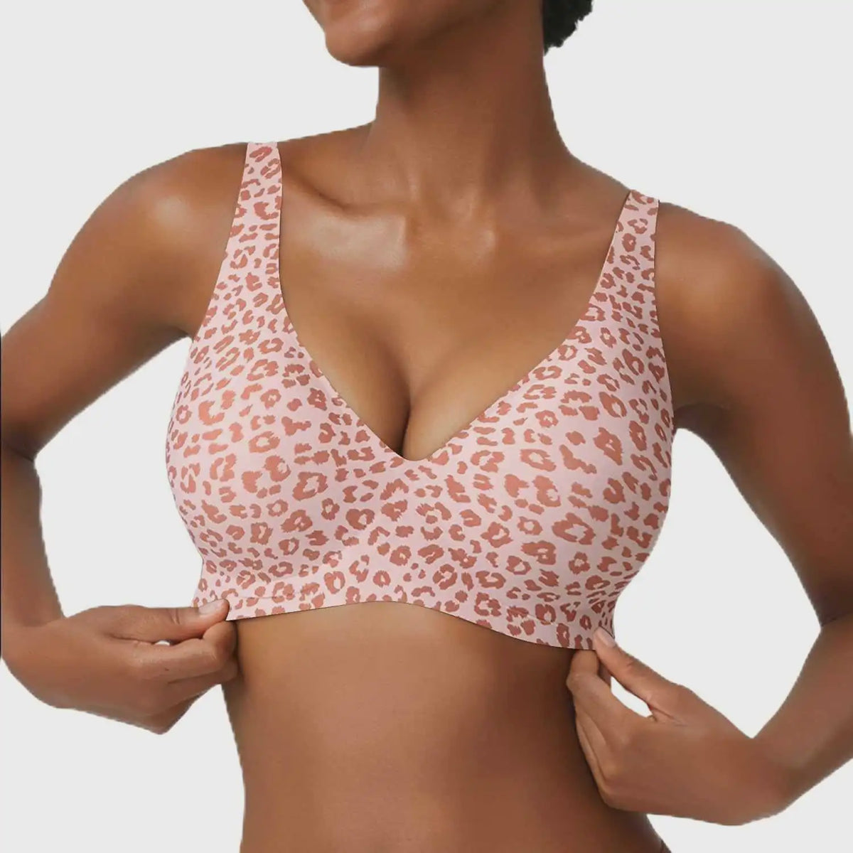 Seamless Beugelvrije BH met Luipaardprint - Diepe V-hals & Push-up Effect