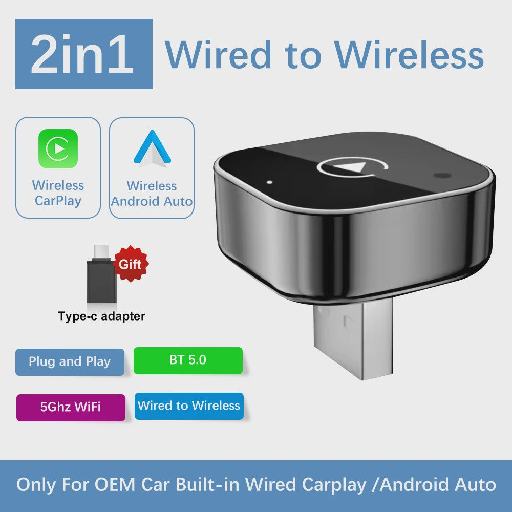 Draadloze CarPlay & Android Auto Adapter - 2-in-1 Carlinkplay Dongle