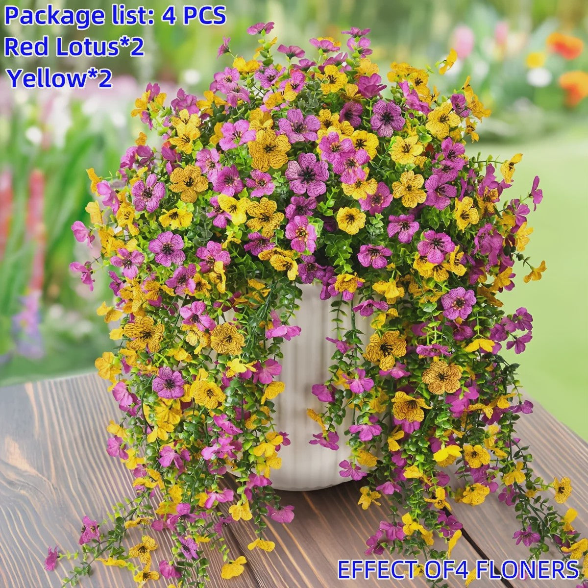 4x Kunst Hangplant - Realistische Nepbloemen met Kleurrijke Bloemen voor Binnen & Buiten Zomer Decoratie