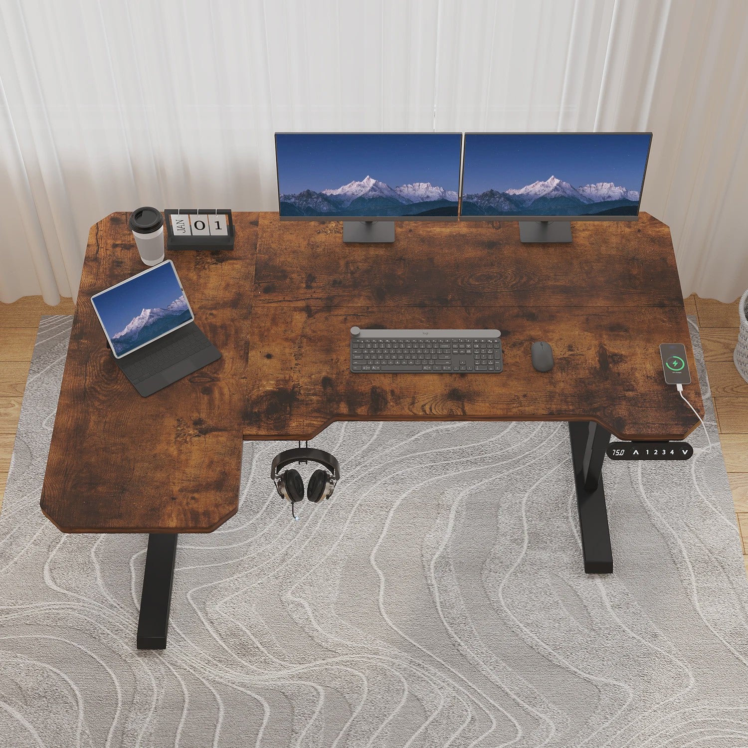 Elektrisch In Hoogte Verstelbaar L-Bureau 150cm - Sta-Buro met Geheugenfunctie en USB-C