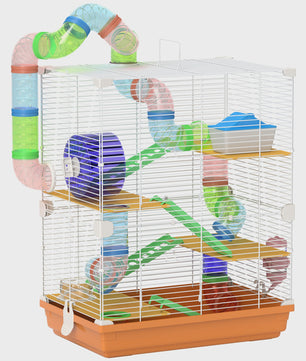 Ruime Hamsterkooi met Tunnels, Platforms, Wieltje en Accessoires (46x30x58 cm)
