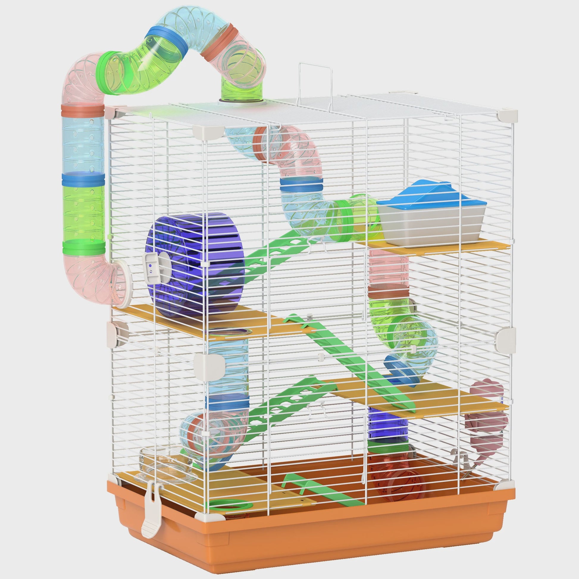 Ruime Hamsterkooi met Tunnels, Platforms, Wieltje en Accessoires (46x30x58 cm)