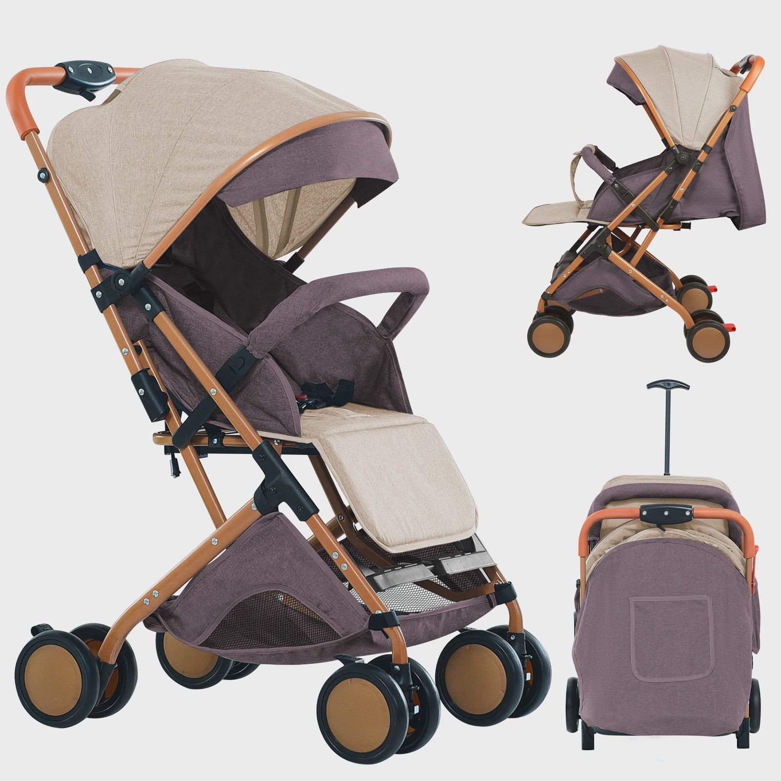Draagbare Baby Kinderwagen met Muggennet, Opbergmand & 4 Wielen