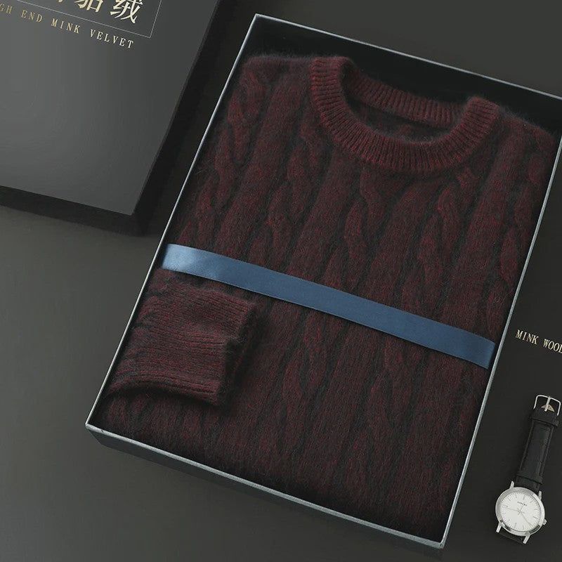 Heren Trui van 100% Puur Kasjmier - Dik Gebreid met Ronde Hals - Lente/Winter Collectie