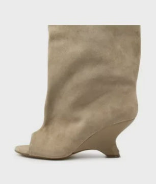 Zomer Peep Toe Laarzen met Hoge Blokhak - Elegante Lange Laarzen voor Dames