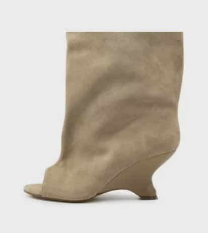 Zomer Peep Toe Laarzen met Hoge Blokhak - Elegante Lange Laarzen voor Dames