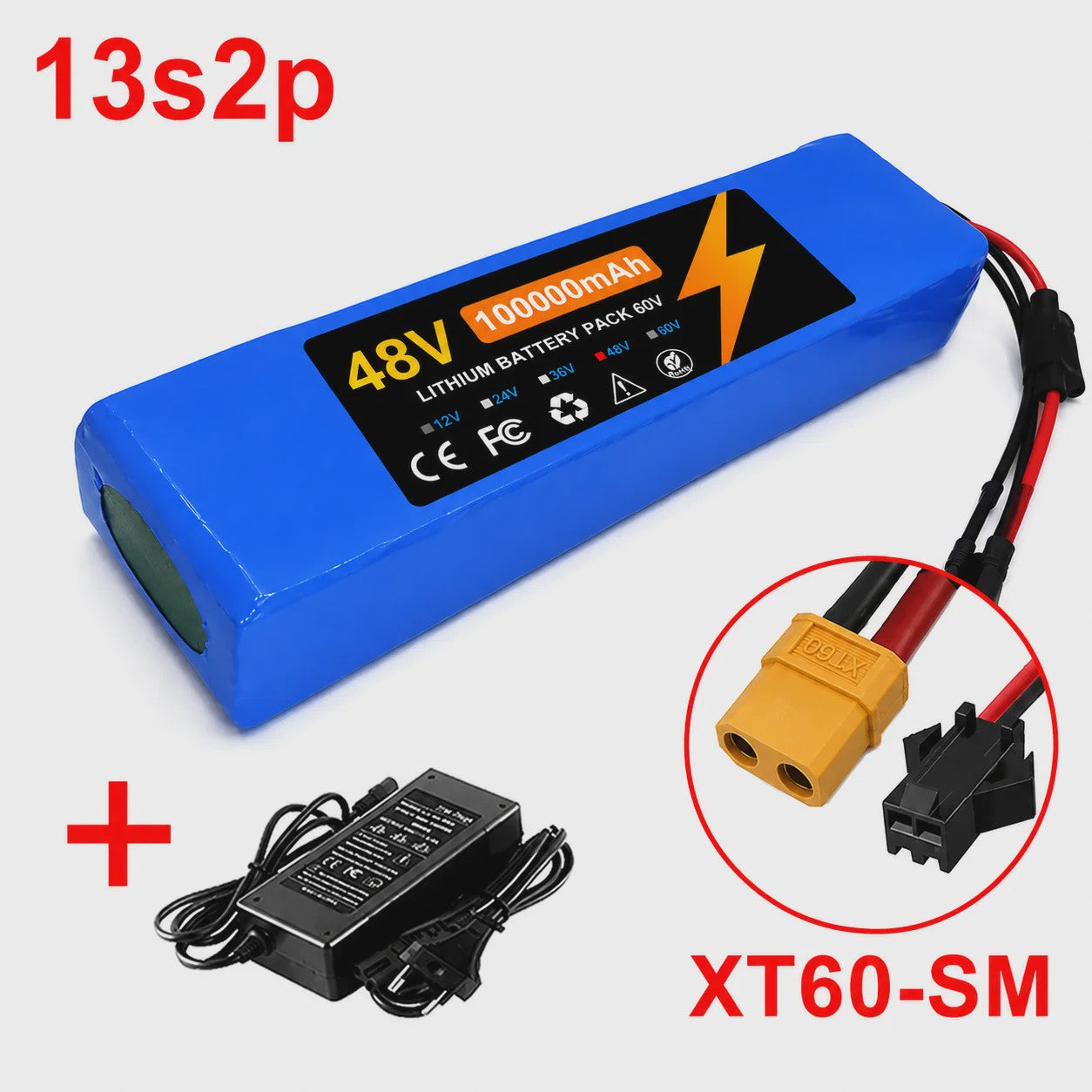 48V 100Ah Lithium Batterij Pack met BMS voor E-bike & Scooter - Inclusief 54.6V Lader