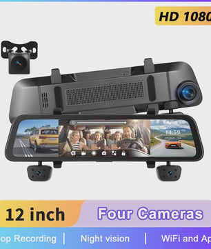 12-Inch Touchscreen Auto DVR Dashcam met 4x 1080P Camera's, GPS & Nachtzicht