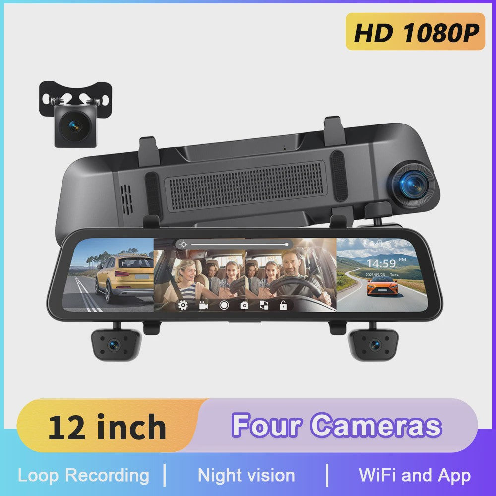 12-Inch Touchscreen Auto DVR Dashcam met 4x 1080P Camera's, GPS & Nachtzicht