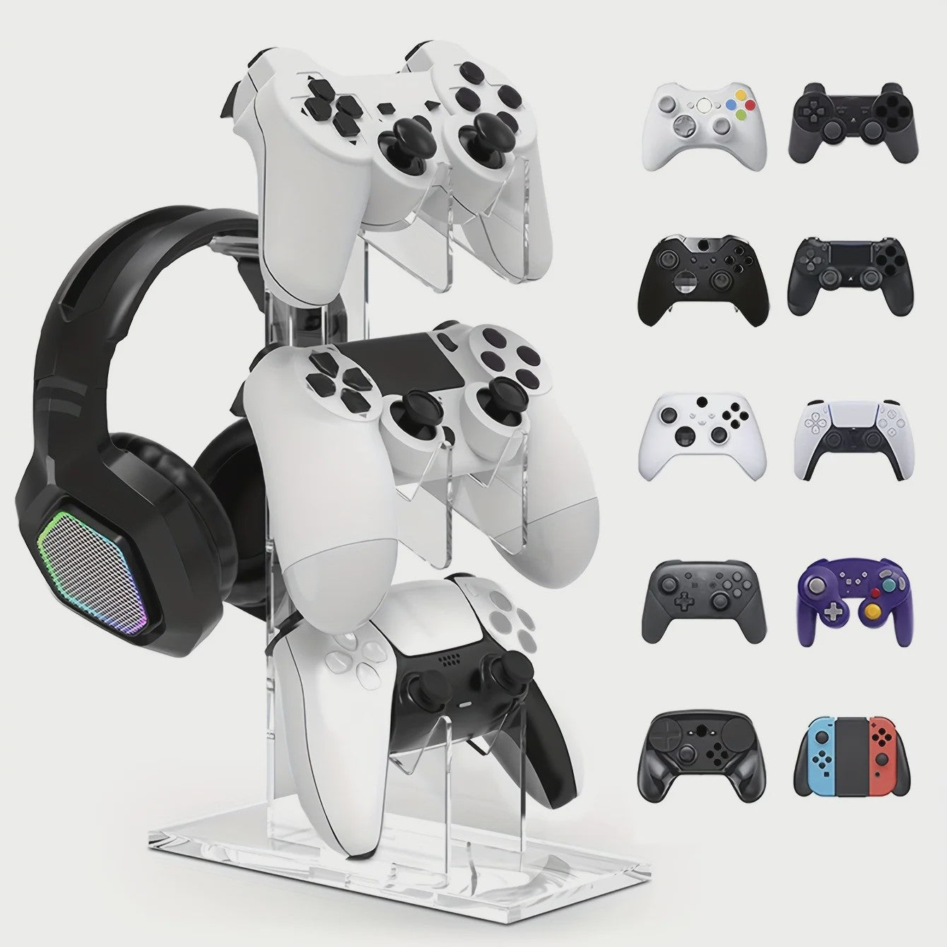 Universele 3-laags Controller & Headset Houder - Zwart, Wit, Transparant