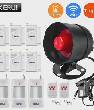 KERUI Tuya Smart WIFI Alarmsysteem Kit met 110dB Sirene, Bewegingsmelder en Deursensor