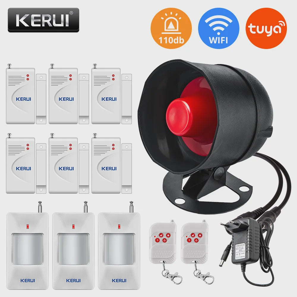 KERUI Tuya Smart WIFI Alarmsysteem Kit met 110dB Sirene, Bewegingsmelder en Deursensor